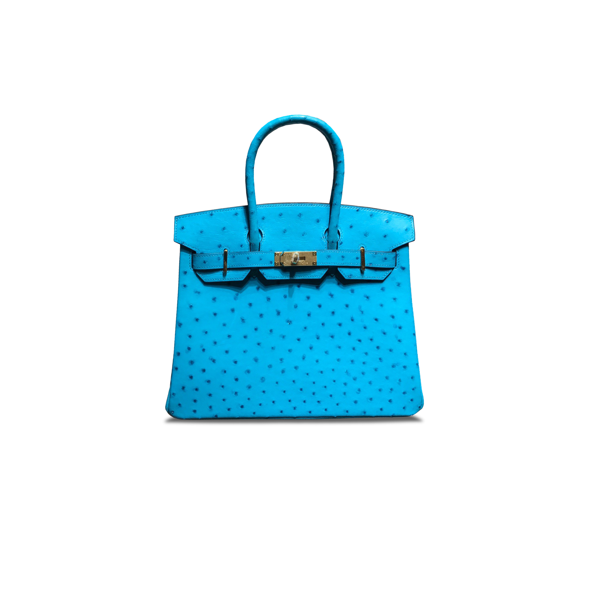 H**mes master birkin 30 ostrich leather paradise blue gold buckle h041933ck89 (30*22*16cm)